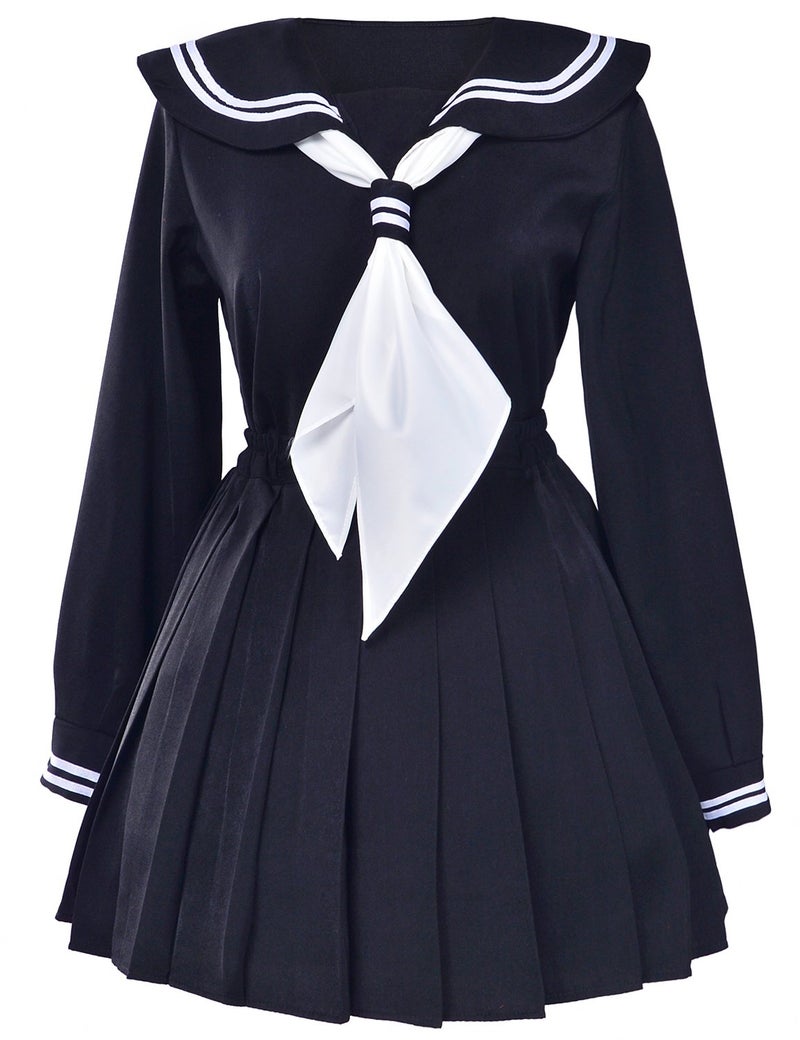 Elibelle Classic Japanese School Girls Sailor Dress Shirts Uniform Anime Cosplay Costumes with Socks Set(Black)(L = Asia XL)(SSF08BK) - Image 4